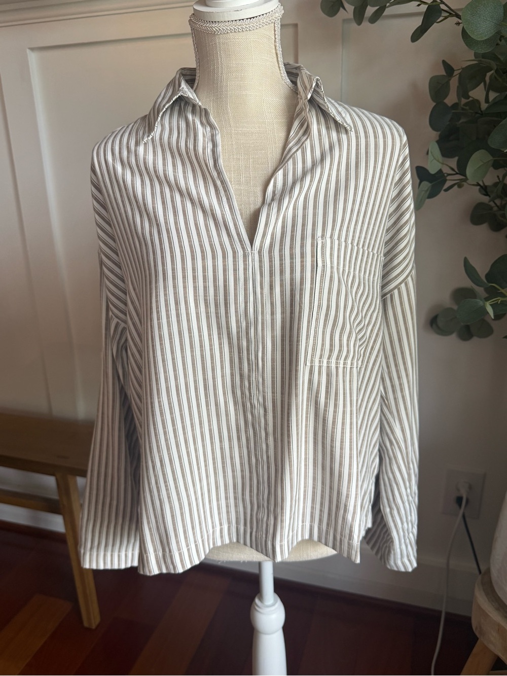Max Studio White and Brown Striped Shirt